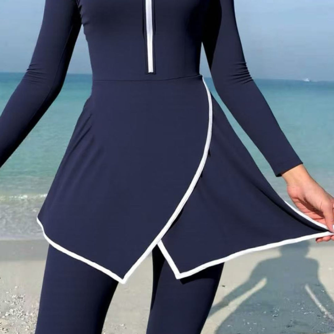 Damen modischer Schwimmanzug mit Wickeldesign und langem Arm R&B