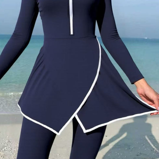 Damen modischer Schwimmanzug mit Wickeldesign und langem Arm R&B
