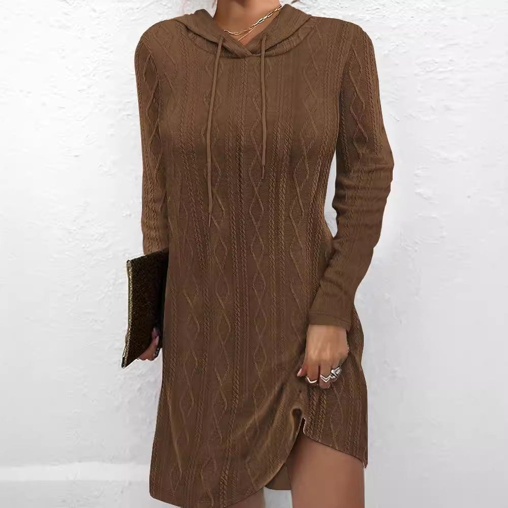 Damen Hoodiekleid mit seitlichem Schlitz und Kabelstrickmuster R&B