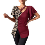 Damen Designermode Oberteil mit asymmetrischem Schnitt und Leopardenmuster R&B