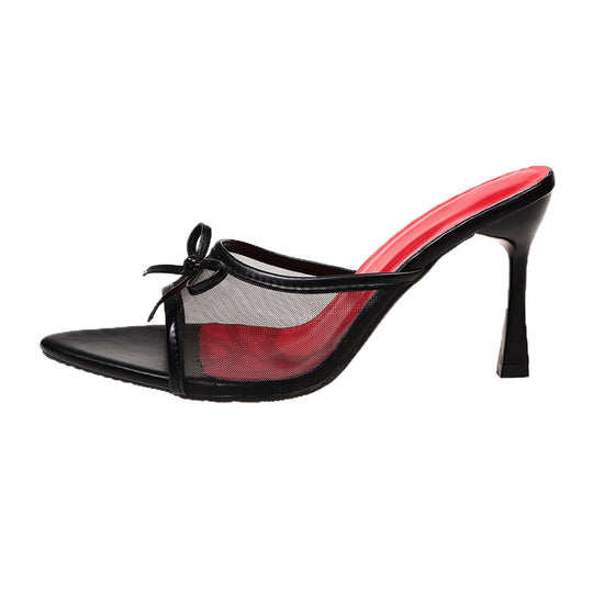 Damen schicke High Heel Pantoletten mit raffinierten Netzdetails R&B