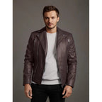 Herren Kunstleder Bikerjacke mit Steppnähten