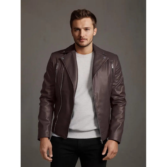 Herren Kunstleder Bikerjacke mit Steppnähten