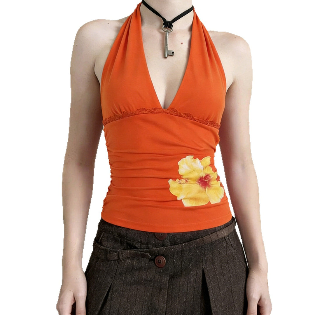 Damen Halter-Tank-Top mit floralem Design und Raffung R&B
