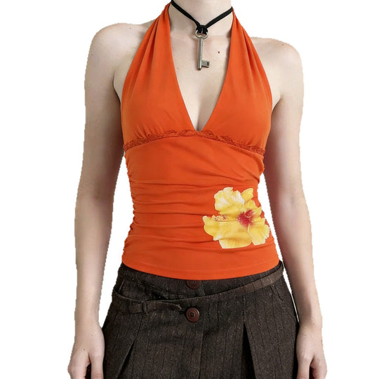 Damen Halter-Tank-Top mit floralem Design und Raffung R&B