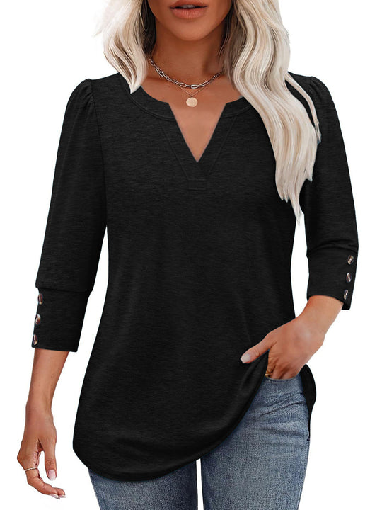 Damen V-Ausschnitt Bluse mit dekorativen Knopfdetails R&B