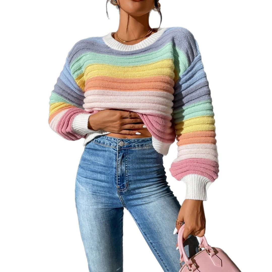 Damen Modischer Strickpullover mit Volumenärmel und Randdetails R&B