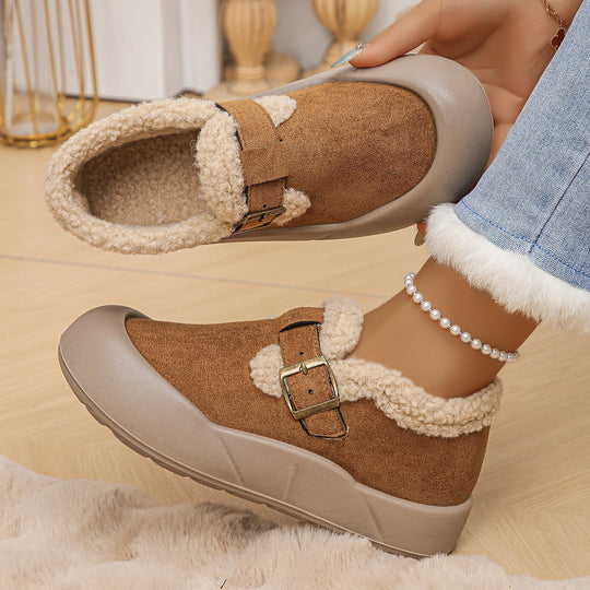 Damen Hüttenschuhe mit warmem Fleecefutter und modischem Schnallen-Detail R&B