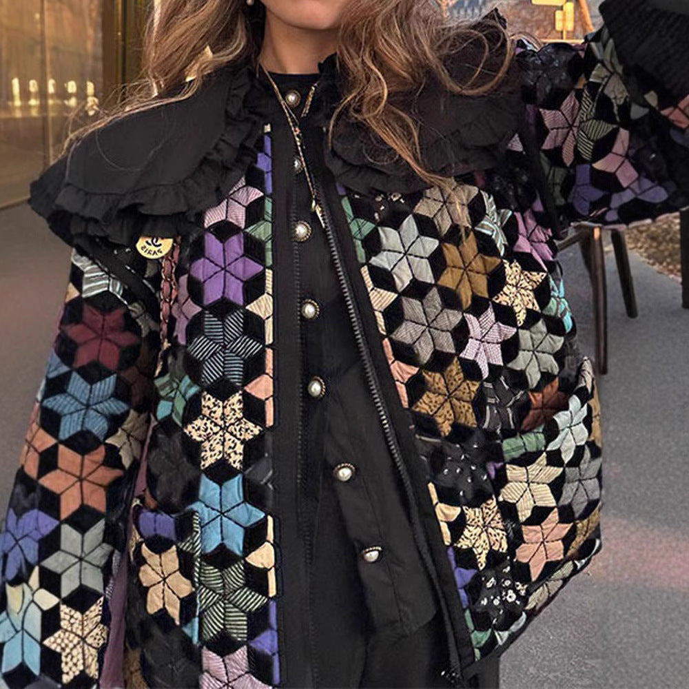 Damen gesteppte Freizeitjacke mit kreativen Hexagon-Design R&B