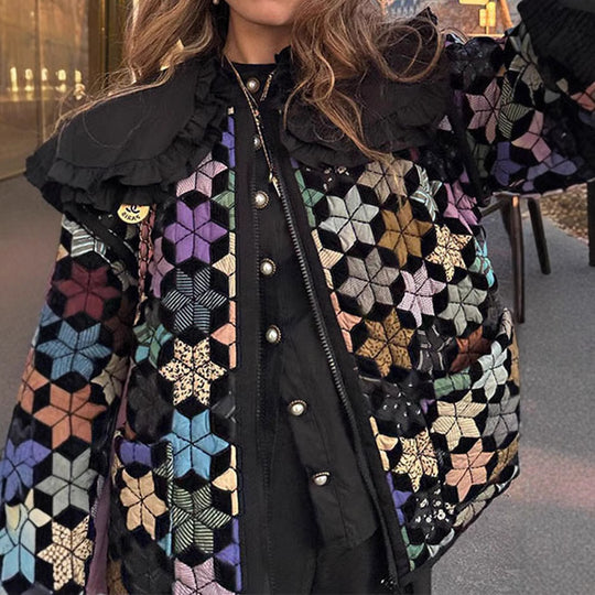 Damen gesteppte Freizeitjacke mit kreativen Hexagon-Design R&B
