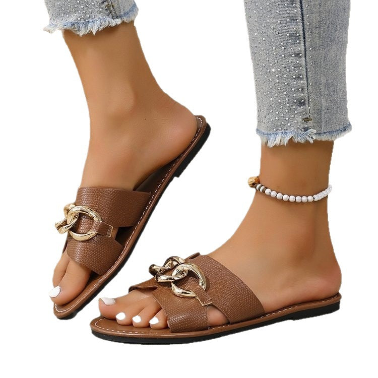 Damen Modische Pantoletten mit auffälligem Ketten-Design R&B
