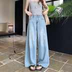 Damen Weite Jeanshose mit fransigem Gürtel R&B