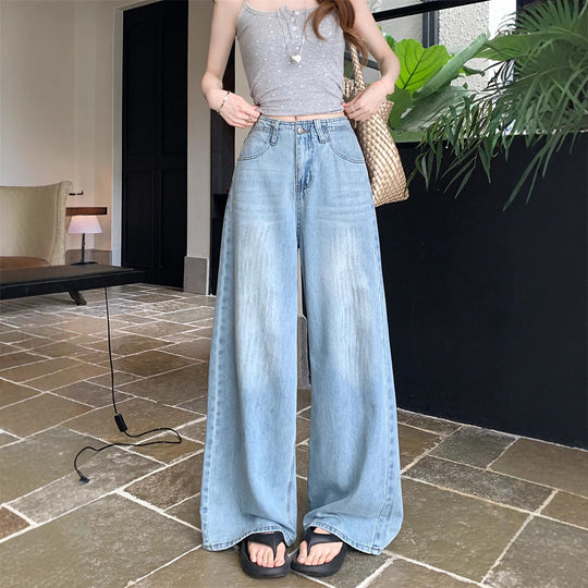 Damen Weite Jeanshose mit fransigem Gürtel R&B