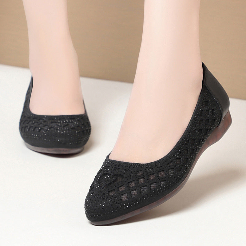 Damen Komfortable Ballerinas mit dekorativem Lochmuster und Strassverzierungen R&B