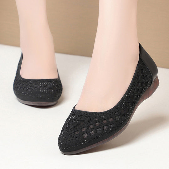 Damen Komfortable Ballerinas mit dekorativem Lochmuster und Strassverzierungen R&B