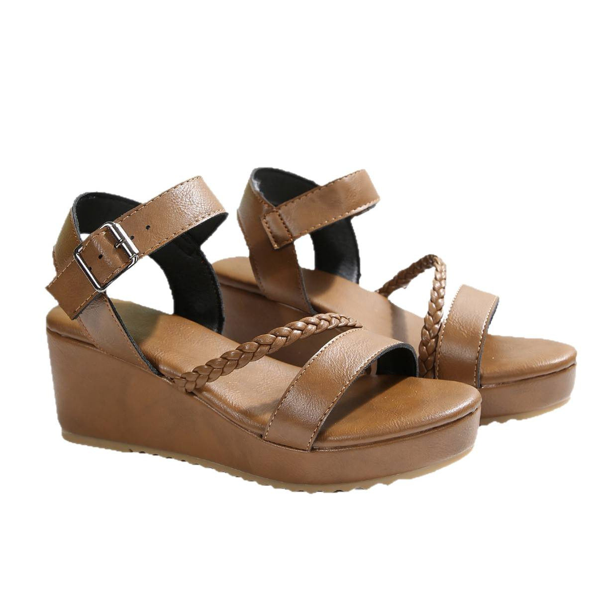 Damen Keil-Sandalen mit geflochtenem Riemen und verstellbarem Schnallenverschluss R&B
