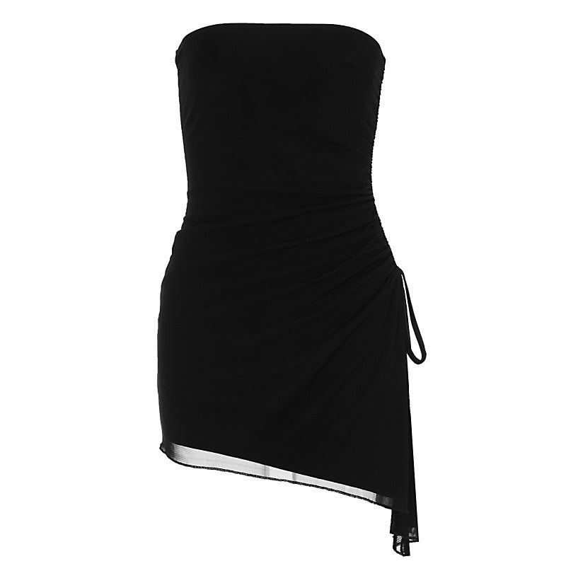 Damen Off-Shoulder Mini-Kleid mit asymmetrischem Saum und Raffung R&B