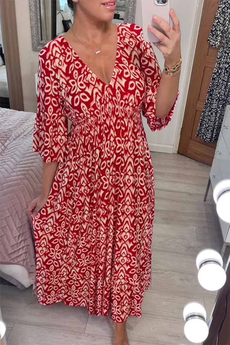 Damen Maxikleid mit schmeichelndem V-Ausschnitt und voluminösen Ärmeln R&B