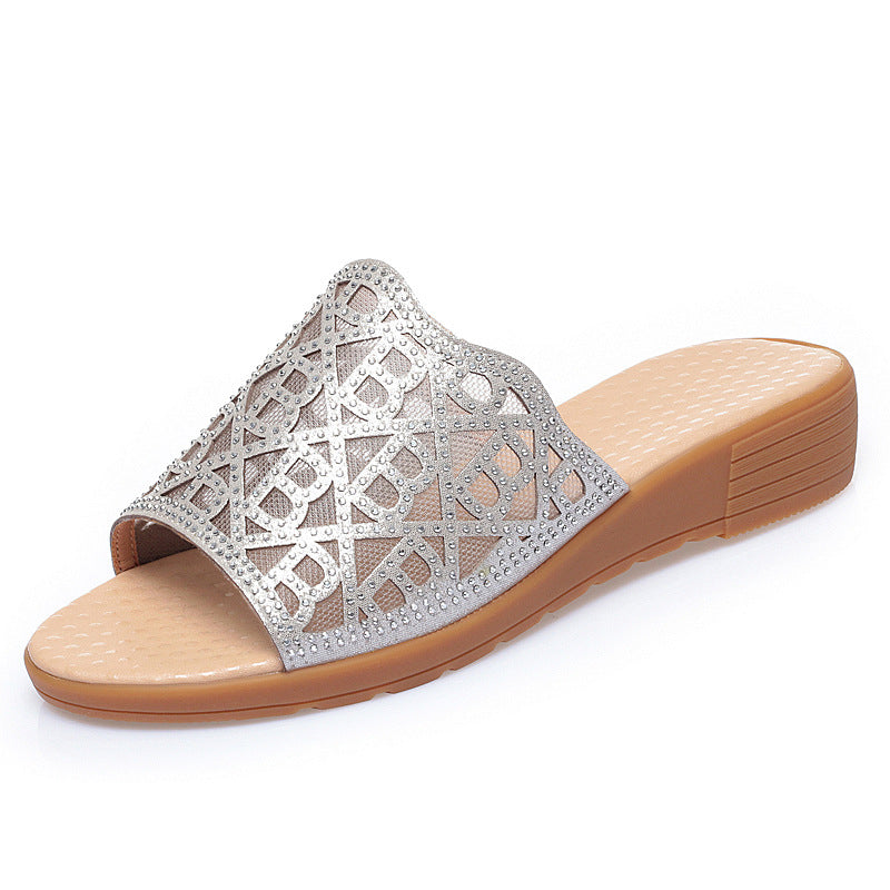 Damen Keilsandaletten mit funkelndem Strass und modischem Muster R&B
