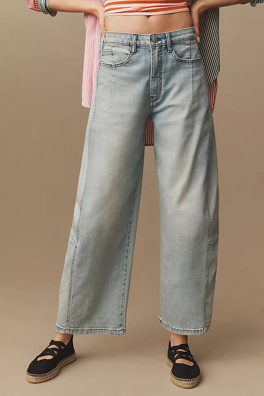 Damen weite Denim-Hose im modernen Schnitt mit hohem Bund R&B