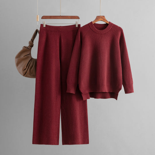 Damen lässiges Strick-Lounge-Set mit weitem Oberteil und bequemen Hosen R&B