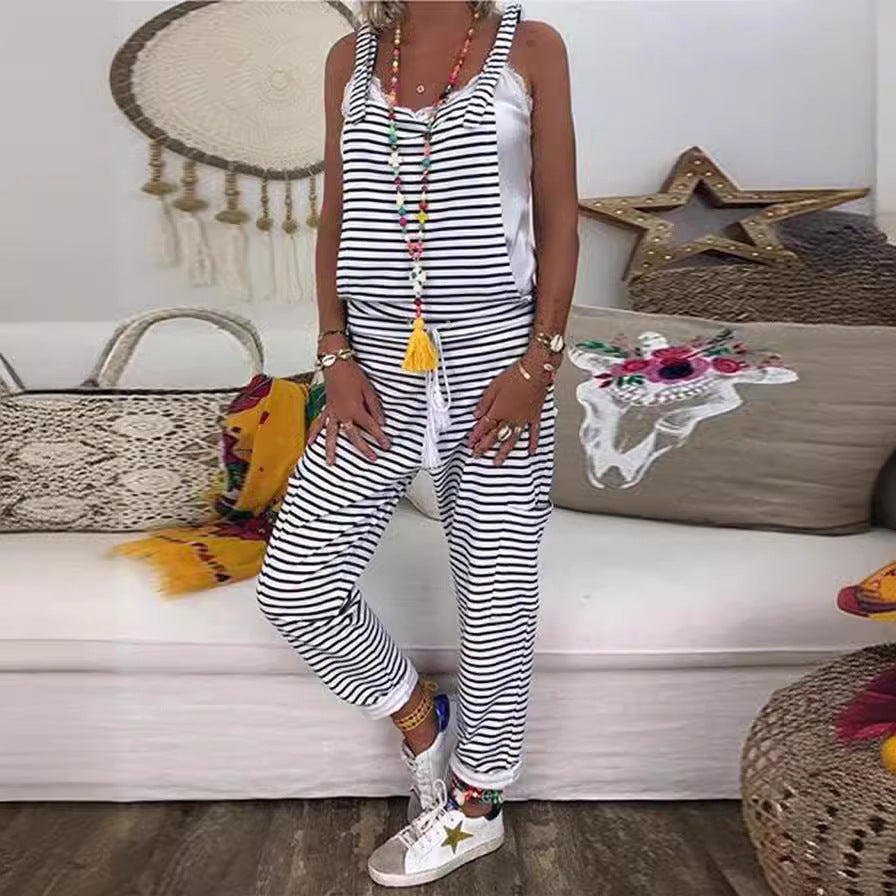 Damen entspannter Jumpsuit im maritimen Streifenlook mit lässigem Schnitt R&B