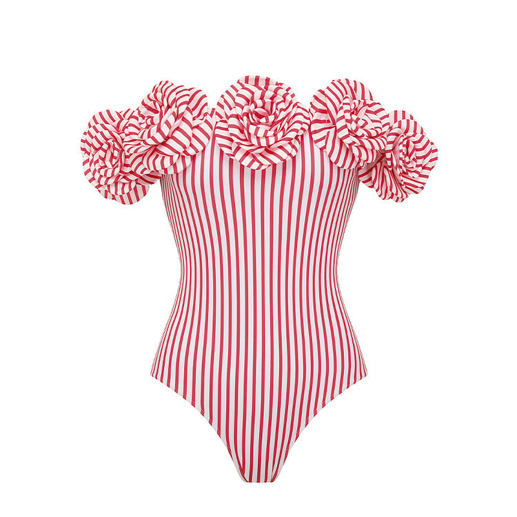 Damen Striped Bikini-Set mit eleganter Wickelbluse und modischem Rock R&B