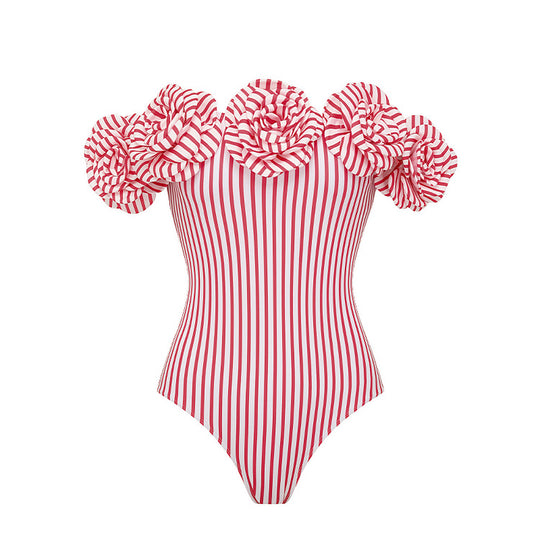 Damen Striped Bikini-Set mit eleganter Wickelbluse und modischem Rock R&B