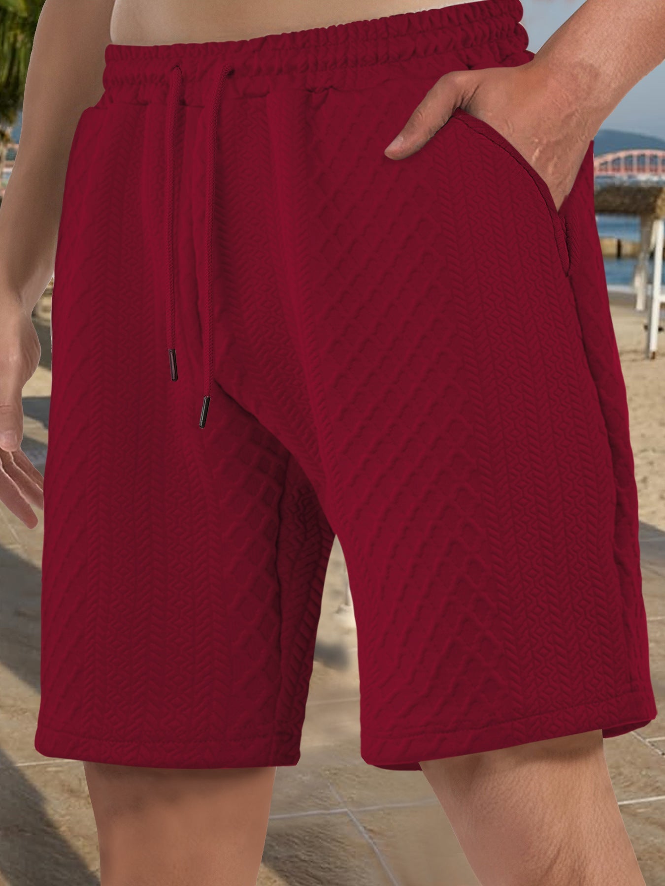 Herren nan strukturierte Strand-Bermuda aus Waffeljersey mit elastischem Kordelbund und schrägen Eingrifftaschen R&B