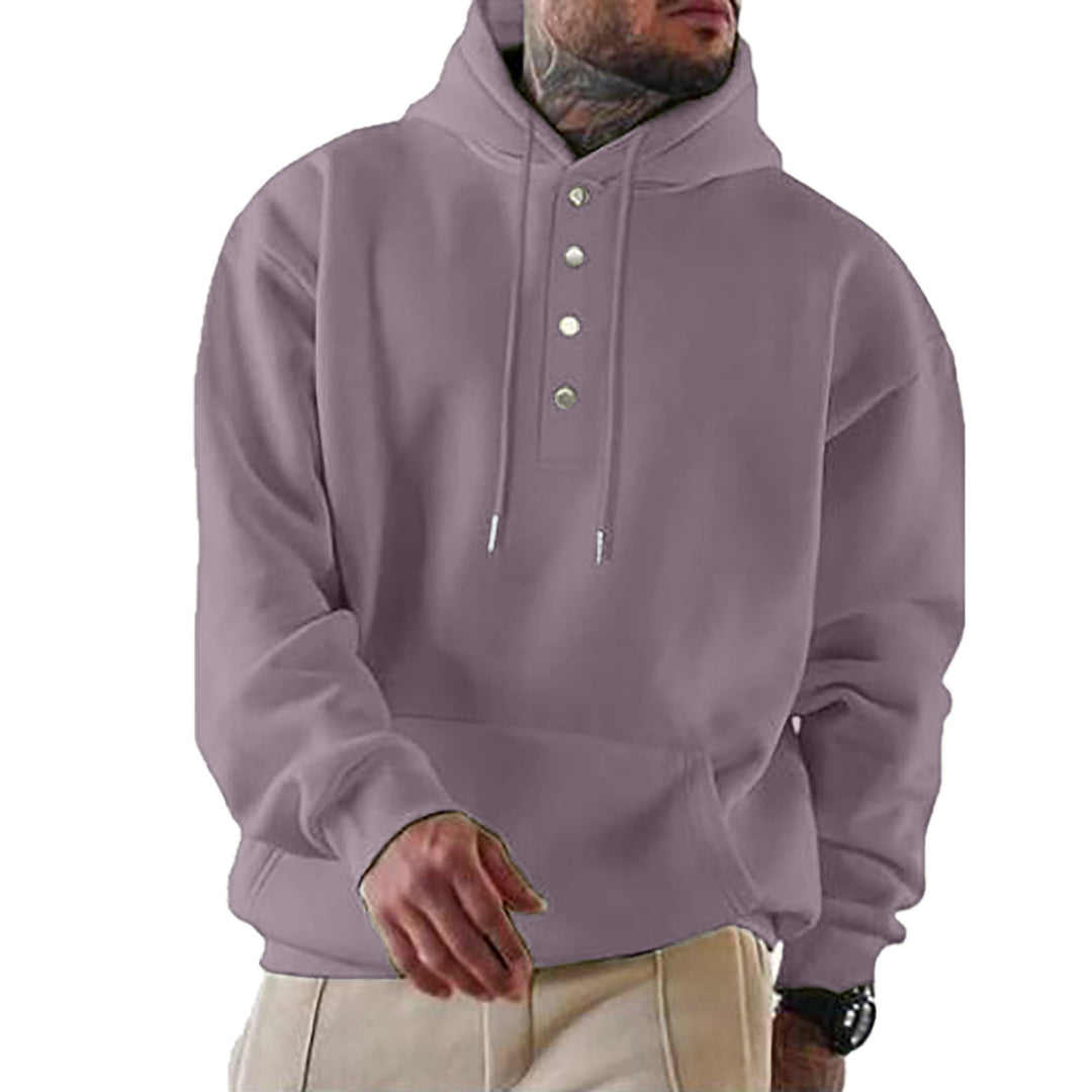 Herren Kapuzenpullover mit modischem Knopfverschluss und praktischer Kängurutasche R&B