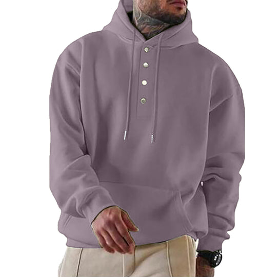 Herren Kapuzenpullover mit modischem Knopfverschluss und praktischer Kängurutasche R&B