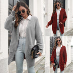 Damen Lässige Strickjacke mit tiefem V-Ausschnitt und praktischen Taschen R&B