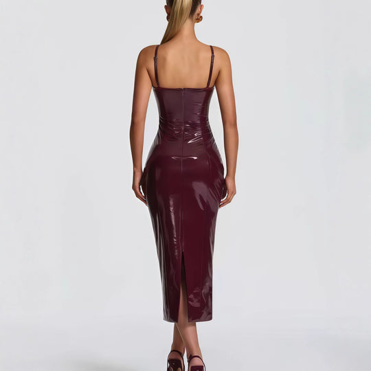 Damen Bodycon-Kleid mit trägerlosem Design und glänzender Oberfläche R&B