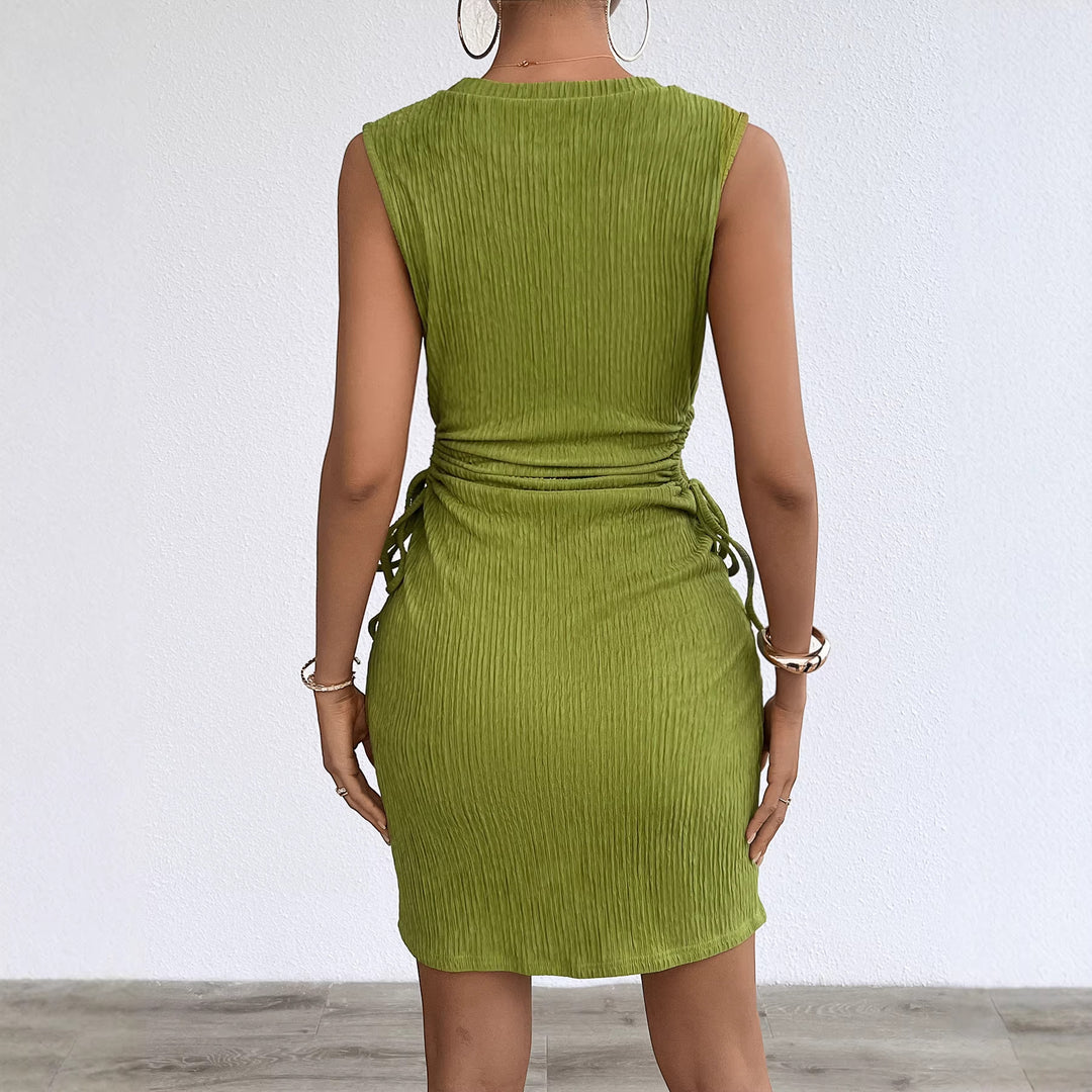Damen körperbetontes Midi-Kleid mit seitlicher Raffung und elegantem Rippenstruktur R&B