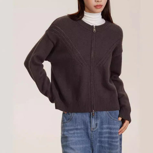 Damen kuschelige Strickjacke mit modernem Reißverschluss und feinem Strukturdesign R&B