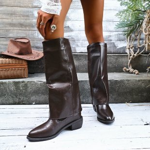 Damen knöchelhohe Stiefel im ausgefallenen Design mit seitlicher Raffung und robustem Blockabsatz R&B
