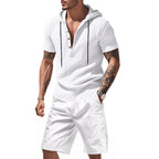 Herren lässiges Kurzarmhemd mit Kapuze und Shorts R&B