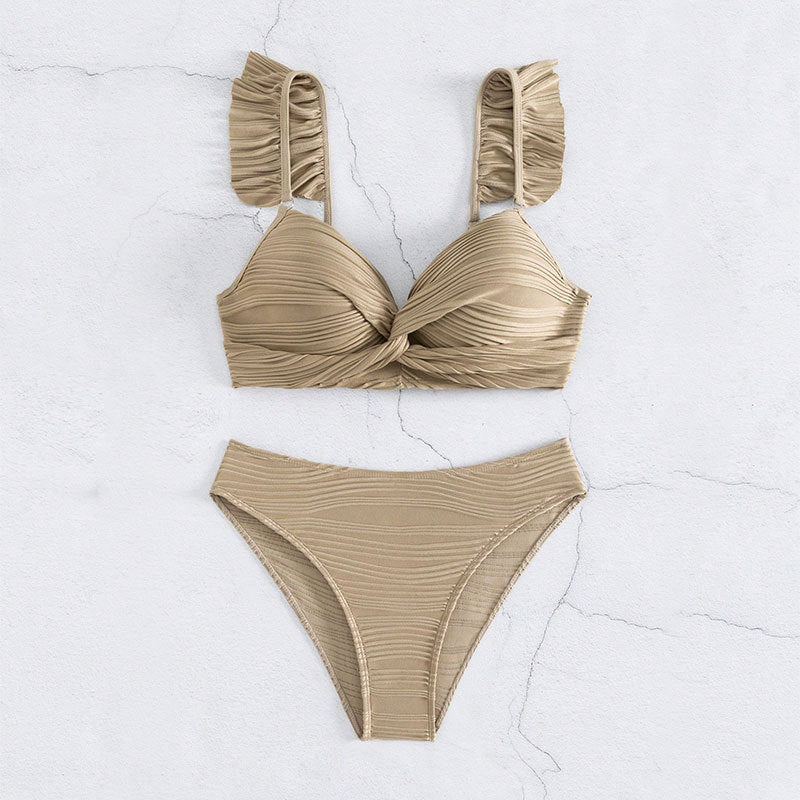 Damen Hoch tailliertes Badeanzug-Set mit raffinierten Rüschendetails R&B