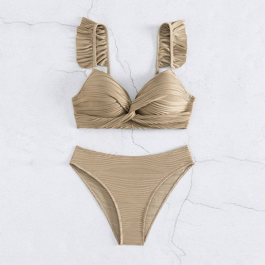 Damen Hoch tailliertes Badeanzug-Set mit raffinierten Rüschendetails R&B