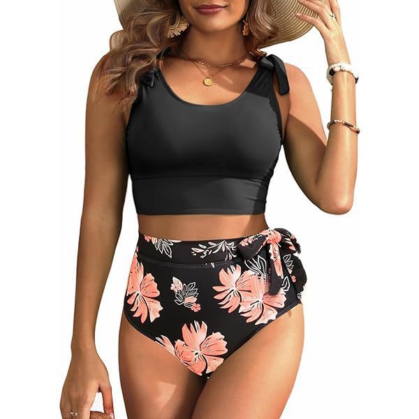 Damen Hochtailliertes Bikini-Set mit knotenverziertem Oberteil R&B
