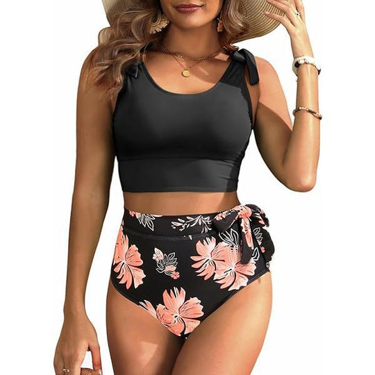 Damen Hochtailliertes Bikini-Set mit knotenverziertem Oberteil R&B