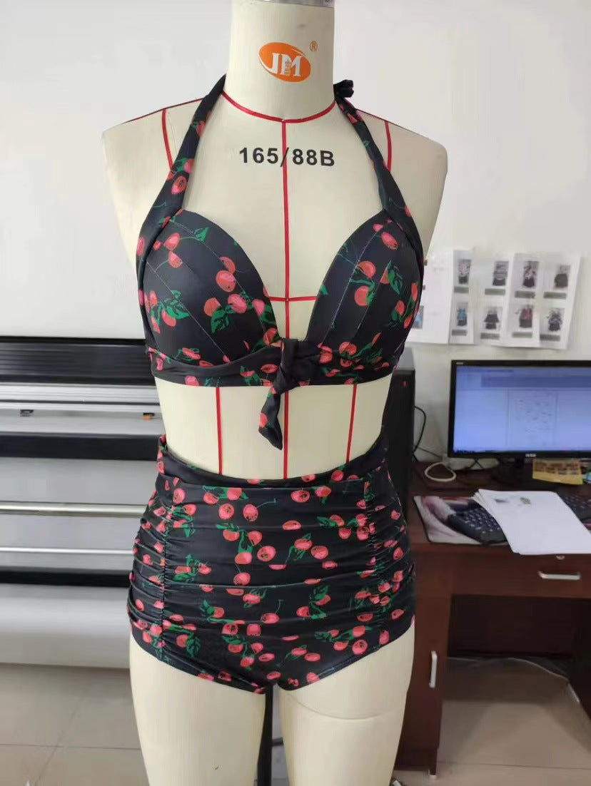 Damen Hoch tailliertes Bikini-Set mit floralem Design und Raffungen R&B