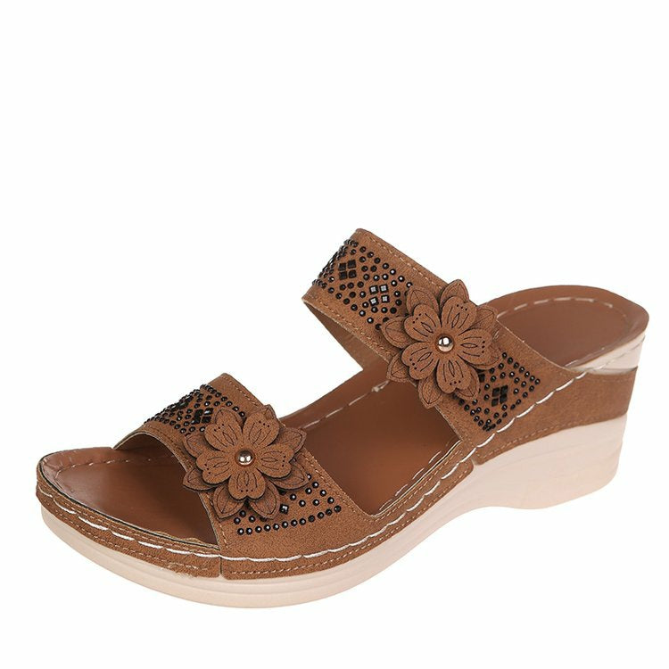 Damen modische Wedge-Pantoletten mit floralem Dekor R&B