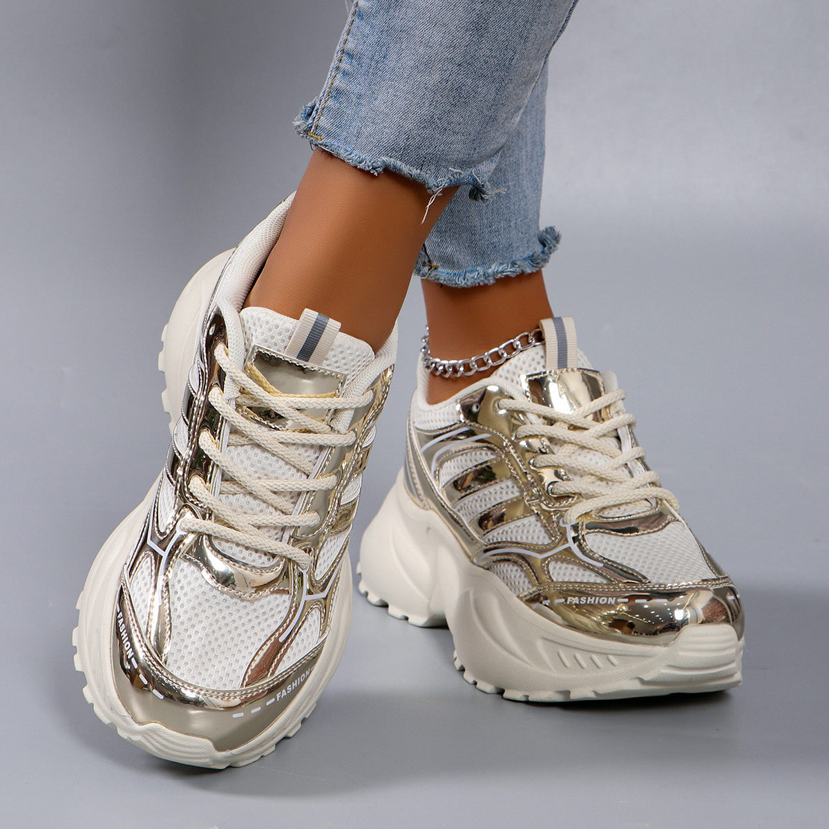 Damen Sportliche Chunky Sneakers mit atmungsaktiver Mesh-Oberfläche