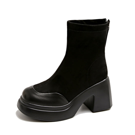 Damen Hohe Plateau-Stiefeletten aus velourslederlook R&B