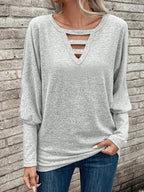 Damen lässiges Oberteil mit V-Ausschnitt und Cut-Out-Details R&B