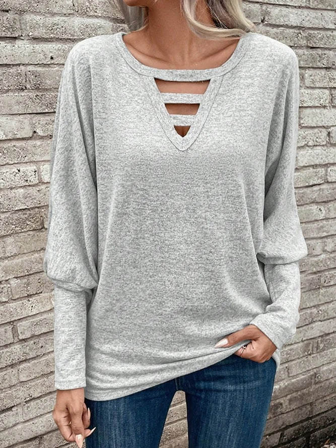 Damen lässiges Oberteil mit V-Ausschnitt und Cut-Out-Details R&B