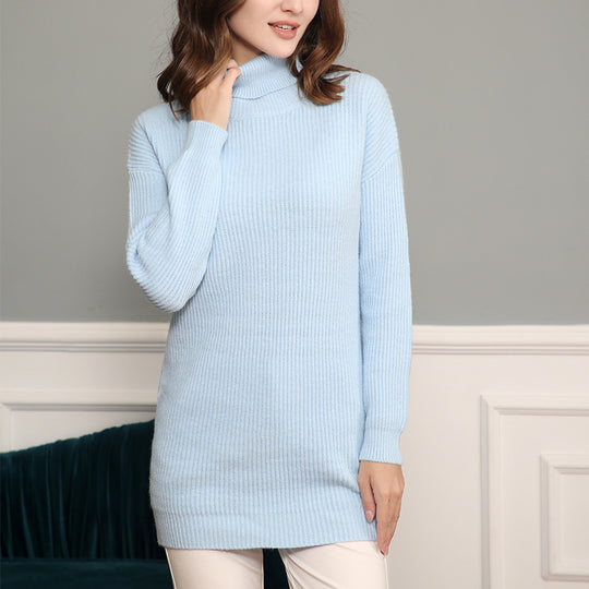 Damen Grobstrick Kleid mit hohem Kragen und weitem Schnitt R&B