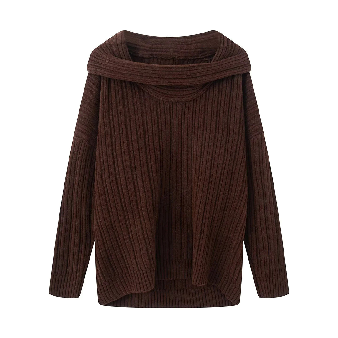Damen lässiger Strickpullover mit weitem Rollkragen und Rippenstruktur R&B