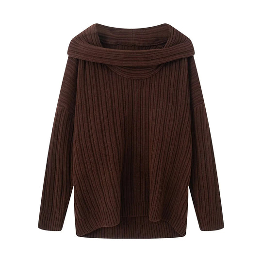 Damen lässiger Strickpullover mit weitem Rollkragen und Rippenstruktur R&B